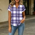 thumbnail image 2 of Ihhxva Tops for Women Plaid Button-Up Blouse Fit Button Detail Moisture-Wicking V-Neck Short Sleeve Shirt S-2XL, 2 of 7