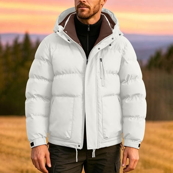 Xdegoge Mens Heavyweight Puffer Jacket Hooded Winter Coat Thick Quilted Outerwear Windproof Parka with Pockets for Cold Weather Snow Snowboard Ski