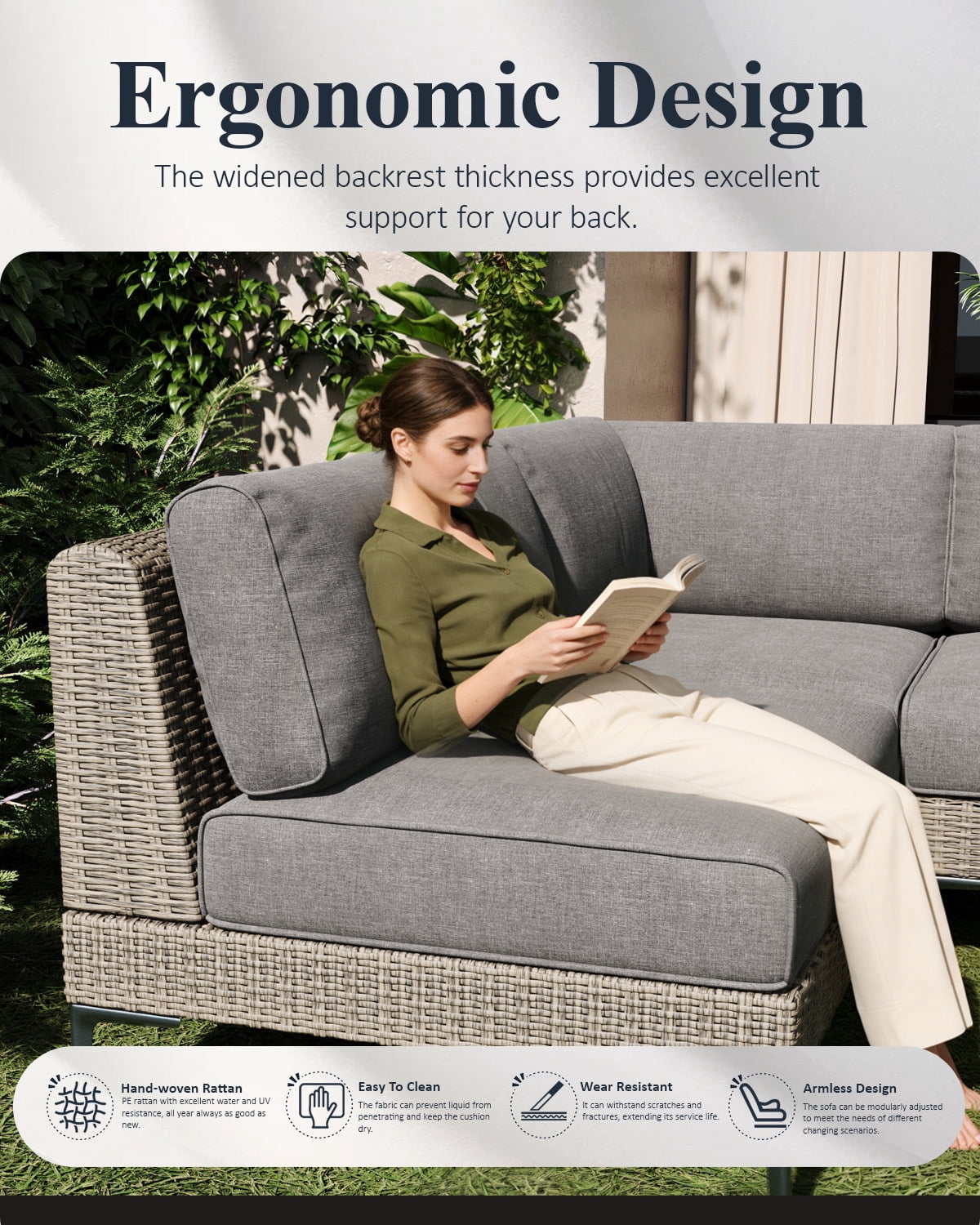 LayinSun 7-Piece Wicker Rattan Patio Furniture Set, Deep Seating Outdoor Modular Sectional Sofa Conversation Set with Thick Cushions for Lawn, Garden