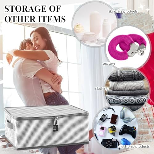 Discreet Lockable Adult Toy Bag Storage Organizer with 9 Pcs Toy Storage Drawstring Organizer for Women and Men 3 Sizes, 15 x 10 x 6.3 Inches Lockable Box Travel Container