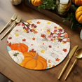 thumbnail image 5 of Fall Round Placemats Set of 4 Harvest Pumpkin Place Mats Thanksgiving Woven Placemat Autumn Fallen Maple Leave Beige Circle Braided Table Mat for Kitchen Dining Table Autumn Party Home Decor 15 Inch, 5 of 9