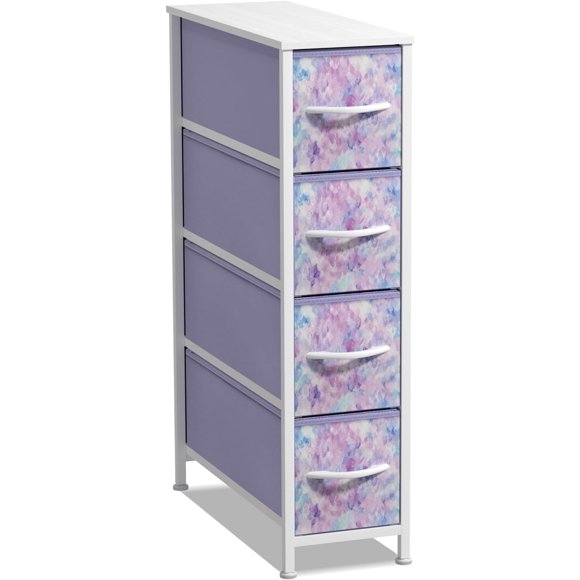 Sorbus Narrow 4-Drawer Dresser: Compact Storage for Children and Adults in Bedrooms, Bathrooms, and Laundry (Tie-dye, Purple)