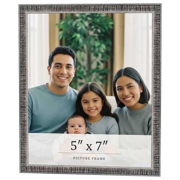 5x7 Frame Silver Grey Distressed Solid Wood Picture Frame | 0.75 Inch Moulding Width | Interior