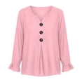 thumbnail image 2 of ClodeEU Women's V Neck Half Button Flare Long Sleeve Blouse,Casual Loose Solid Shirt Top Pink,Women's Plus M, 2 of 6