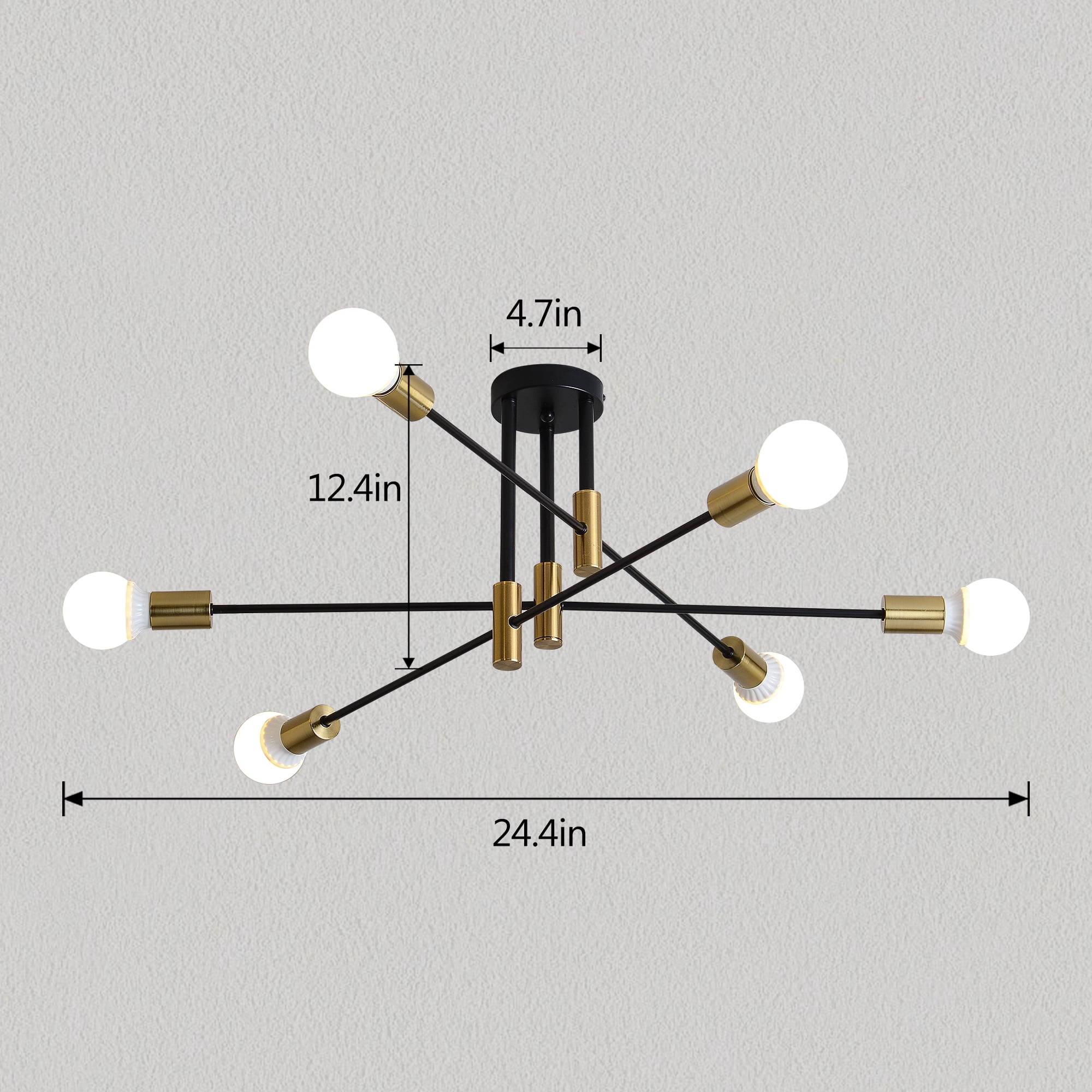 6-Light Metal Flush Mount Ceiling Light, Modern Multi-Arm Design for Indoor Use