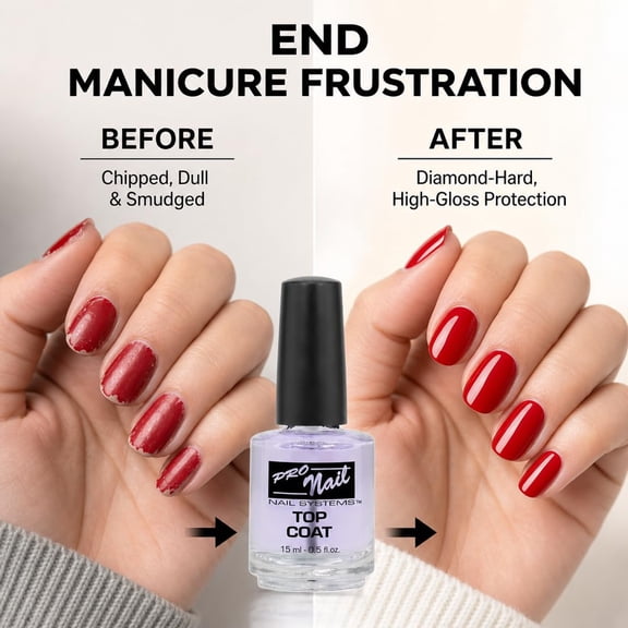 PRONAIL - Nail Polish Top Coat 0.5 Oz - Professional Strength, Long Lasting, Manicure and Pedicure, High Gloss Shine and Chip Resistant