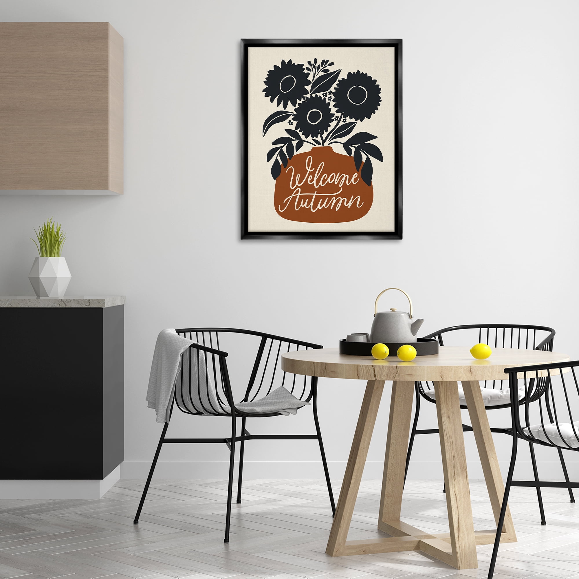 Stupell Industries Welcome Autumn Earthy Blooms Plants & Flowers Painting Black Floater Framed Canvas Art Print Wall Art, 25 x 31