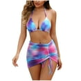 thumbnail image 2 of Wancir Women's 3 Piece Tie Dye Bikini Sets, Halter Tie Triangle Swimsuits with Sarong Cover Ups Beach Skirt Bathing Suit, 2 of 7