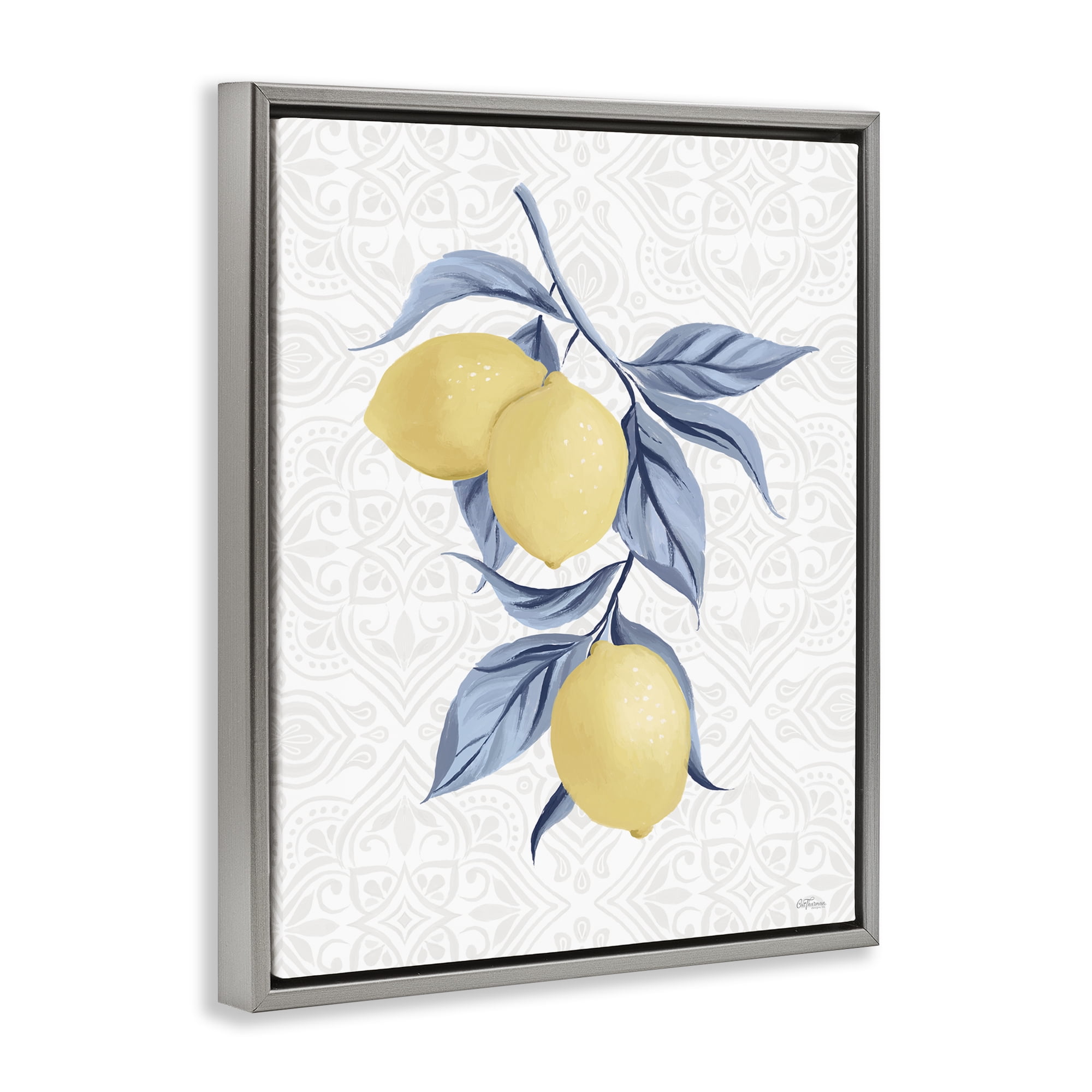 Stupell Industries Geometric Mosaic Lemons Food & Beverage Painting Gray Floater Framed Canvas Art Print Wall Art, 25 x 31