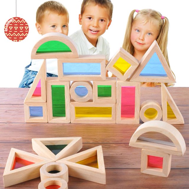 24 piezas de acrílico Arco Iris juguete educativo torre pila niños bloque de construcción de madera Likrtyny juguetes de los niños