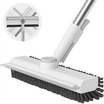 Floor Scrub Brush with Long Handle, 3 in 1 Scrape and Heavy-Duty Stiff Bristle Scrubber Brush for Cleaning Shower Bathroom, Patio, Garage, Kitchen, Wall and Deck