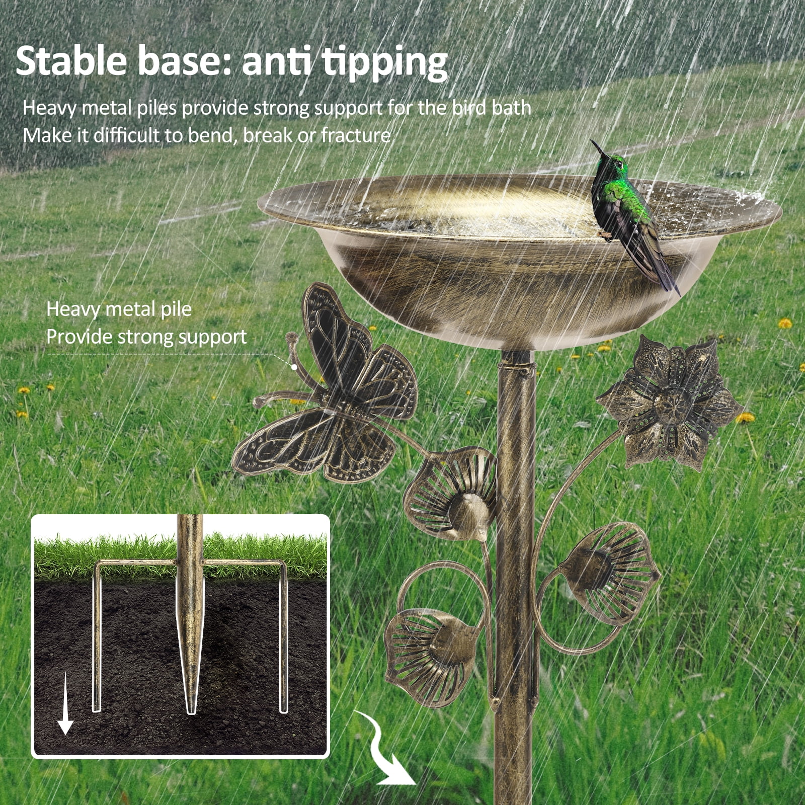 29 inch Metal Bird Bath for Outdoor - Garden Bird Bath with Removable Bowl Heavy-Duty Base Birdbath Feeder Rust-Proof Birdbaths for Garden Yard Lawn Decor Easy to Install