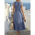 thumbnail image 2 of Womens Gray Blue Sleeveless Criss-Cross Waist A-Line Maxi Dress, Casual, 2 of 4