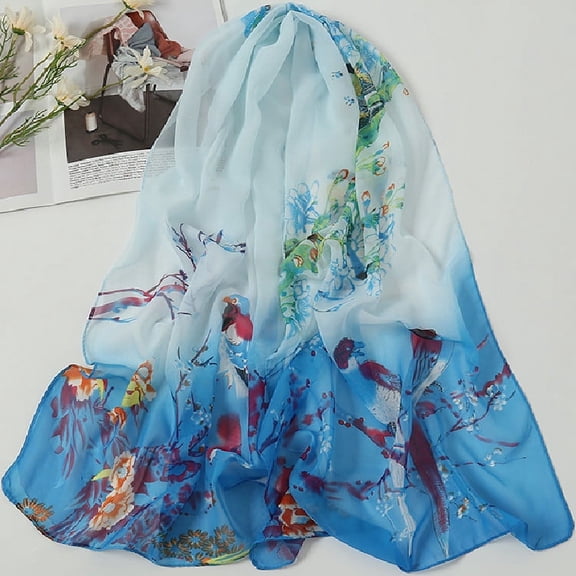 ERDOUY Elegant Personalized Scarf Square Scarf New Chiffon Scarf Spring Fashion Print Thin Scarf Decoration Sun Protection Shawl -1 Piece (Dark Blue)