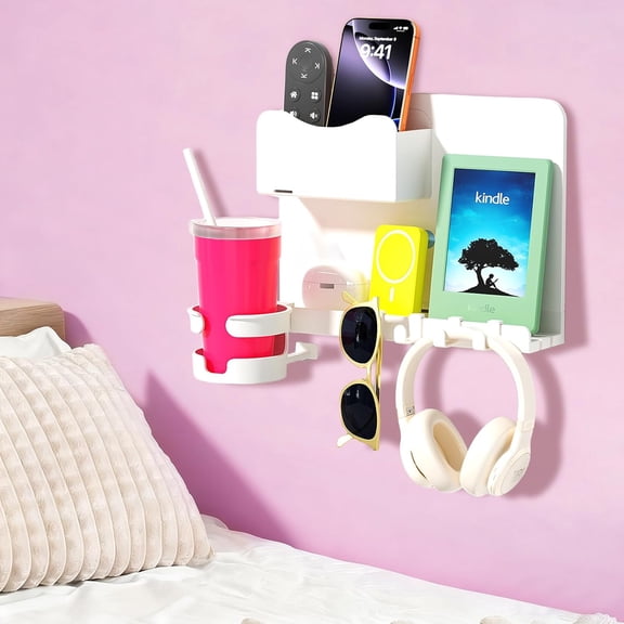 Floating Shelves for Bedside – Stick On Accessories Organizer, Dorm Room Essentials, Wall Mount Self, Cute Room Decor Aesthetic for Girls, Bedroom Storage