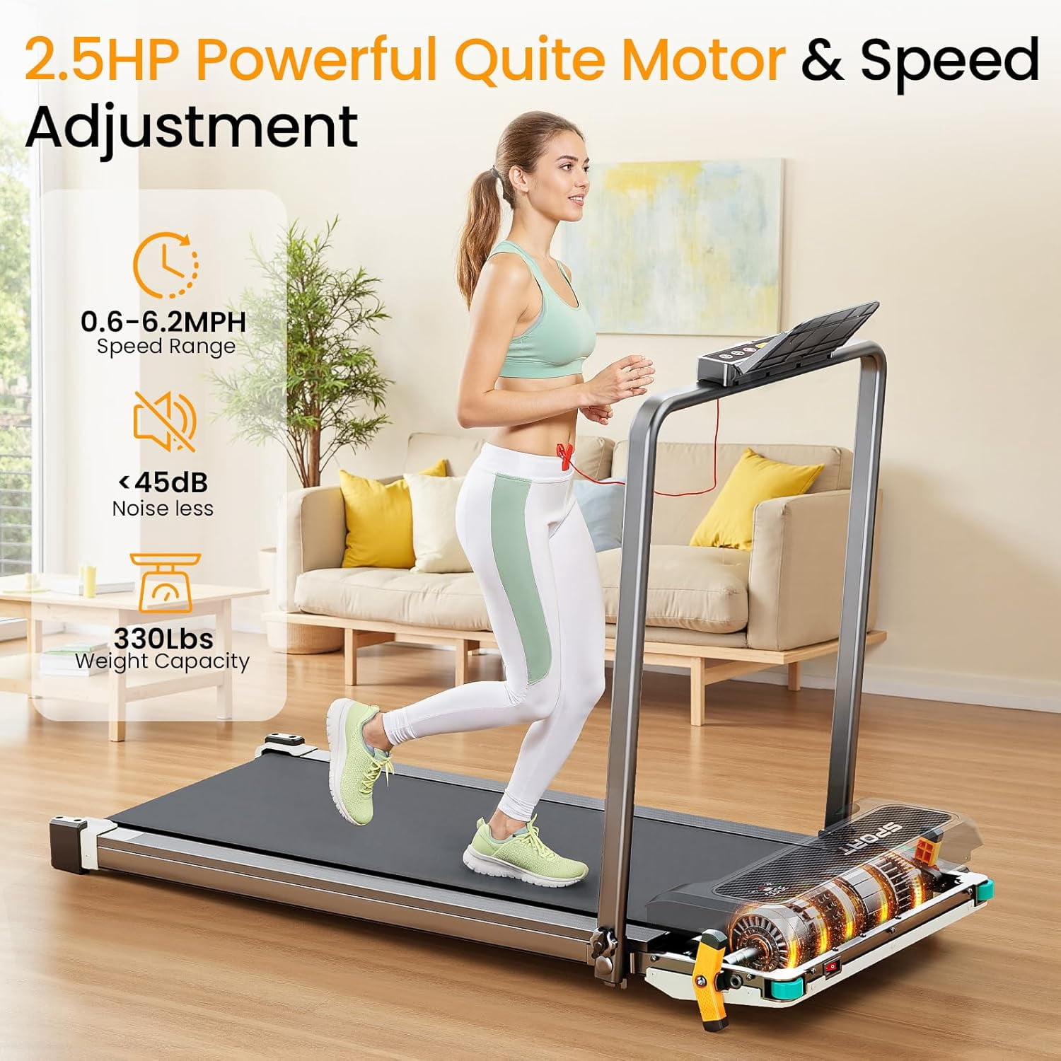 AKLUER 2 in 1 Walking Pad Treadmill with Incline & Shiatsu Foot Massager, 330LBS Capacity, LED Display, Remote Control for Home & Office