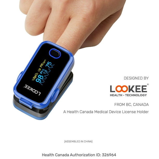 Oxymètre de pouls au doigt de luxe LOOKEE® LK50D1A, Moniteur de saturation  en oxygène du sang avec écran à rotation automatique, forme d'onde du  pléthysmographe