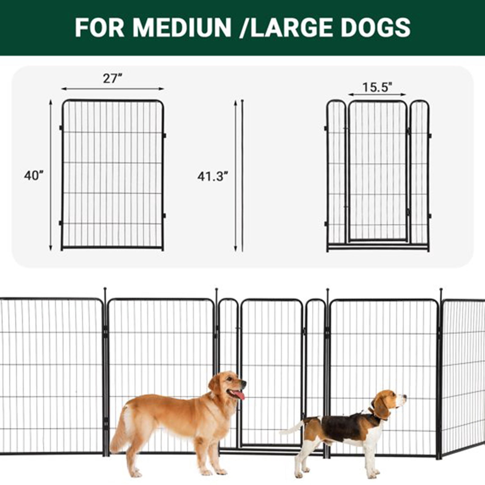 Lumiparty Metal Dog Playpen, 40" Height 16 Panels Dog Fence ,Heavy Duty Pet Puppy Exercise Pen, Portable Pet Playpen for Indoor Outdoor Rv Camping Garden Yard