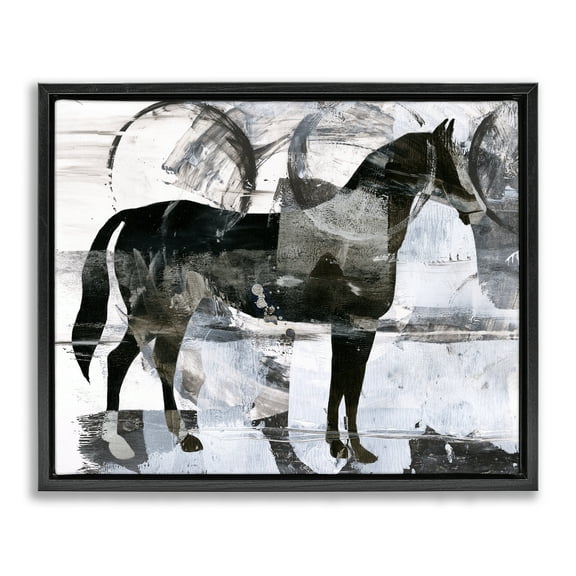 Stupell Industries Circle Pattern & Horse Animals & Insects Painting Black Floater Framed Canvas Art Print Wall Art, 21 x 17