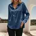 thumbnail image 2 of YUGYXL Womens Business Casual Tops Long Sleeve Satin Silk Blouse Button Down Work Shirts Dressy Tops Fall Fashion Navy XXL, 2 of 5