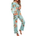 thumbnail image 3 of Pyjama à Manches Longues pour Femmes, Col Rond Doux, Fp-green Lily, 3 of 5