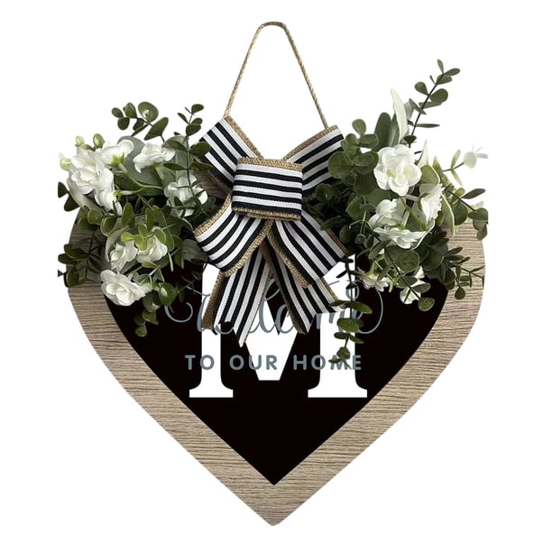 Guirnalda de 26 letras en forma de corazón con el apellido A Z para colgar en la puerta de entrada Guirnalda de primavera para colgar en la puerta de entrada