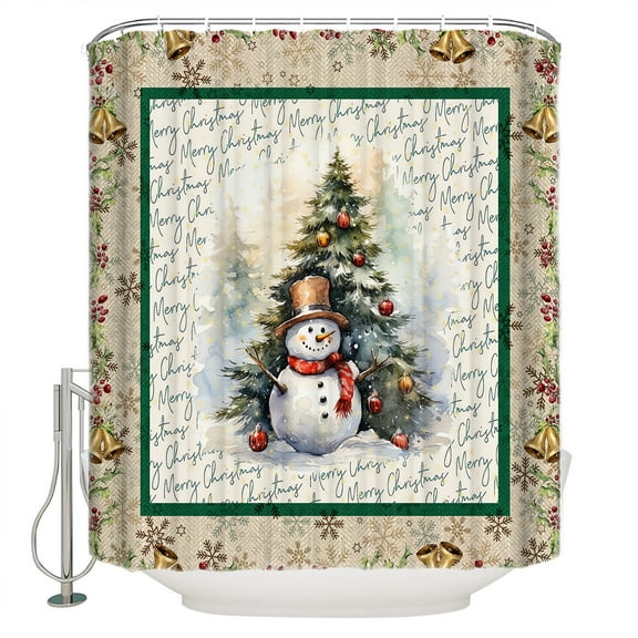 Hokiten Shower Curtain, Christmas, Fabric Shower Curtains for Bathroom, Pine Tree Snowman Snowflake Berry Bath Curtain Waterproof Bathtub Curtains with 12 Hooks, Small 36" x 72"
