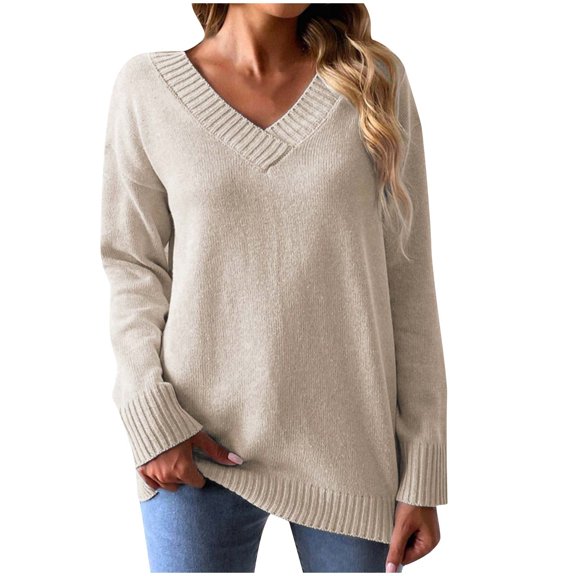 Aueoeo Chunky Sweaters for Women 2023, Womens Winter Oversized Sweaters V Neck Long Sleeve Pullover Sweater Cable Knit Sweaters Tops