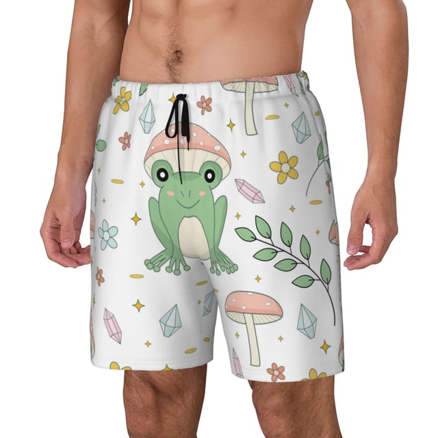 Fotbe Frog and Mushrooms Traje de Baño para Hombre – Shorts de Natación de Secado Rápido con Forro y Bolsillos-Large
