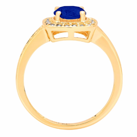 1.335 ct Round Cut Simulated Blue Sapphire Halo Engagement Ring for Women in 18K Yellow Gold