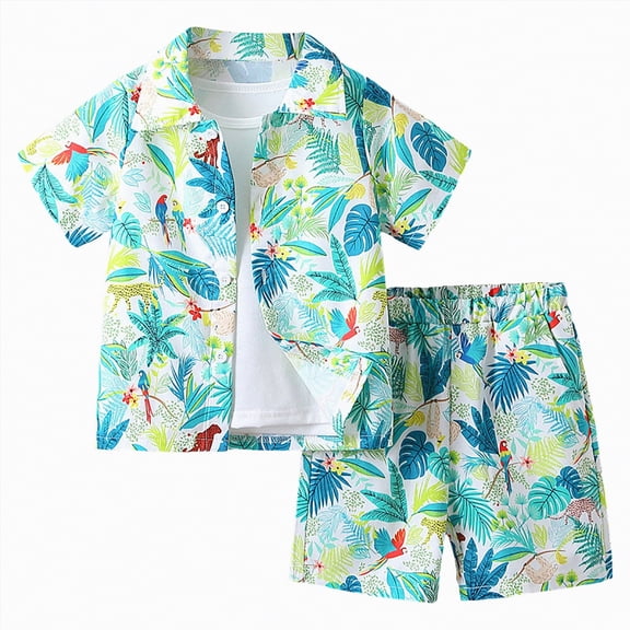 Kaprioy Boys Summer Outfits Boys Hawaii Shirts and Shorts Outfit Sets Casual Button Down Summer Kids Beach Vacation Clothes