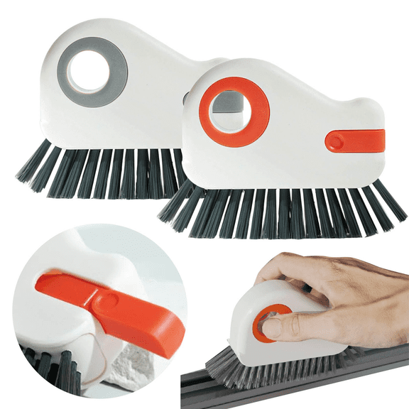 2 Pack - 2 in 1 Groove Cleaning Brush Window Track Cleaning Tools, 2024 New Multifunction Hard Bristle Crevice Cleaning Brush with Hidden Scraper, Grout Cleaner Grip Brush for Sliding Door Track