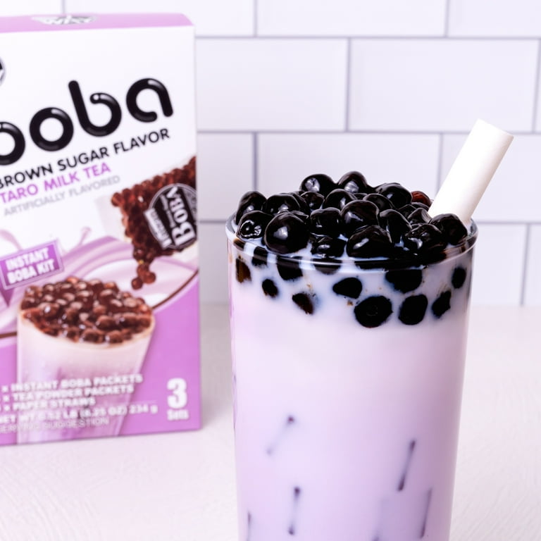 J Way Instant Boba Taro Milk Tea Set, Taro Bubble Tea Kit, 3 Drinks