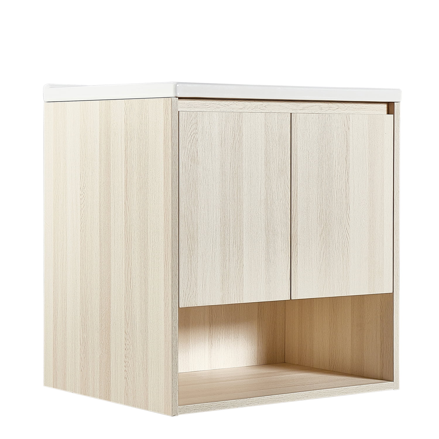 Wall Mount Vanity Cabinet Open Storage White Oak L 24 in x H 24.8 in x D 19.7 in