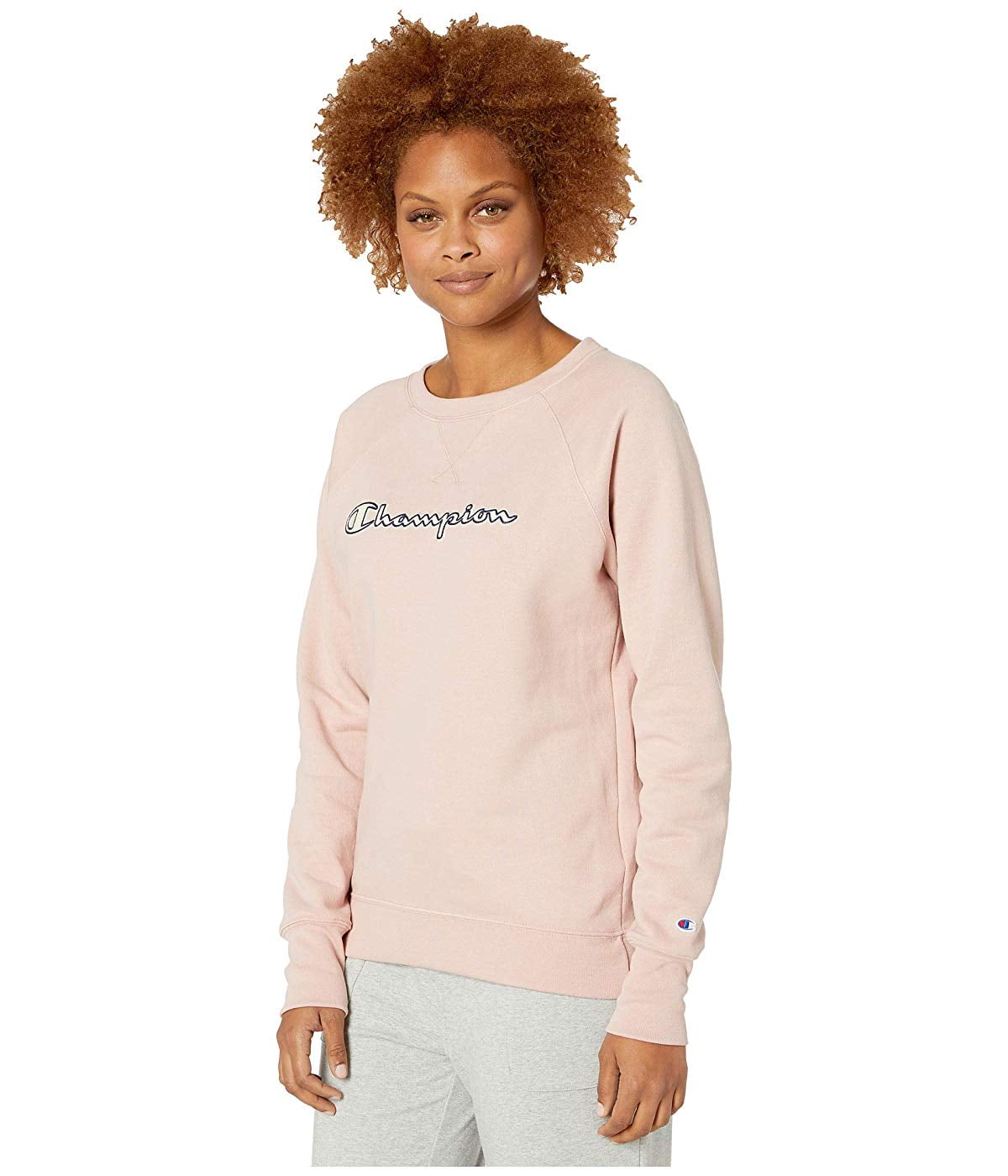 Champion Powerblend Applique Boyfriend Crew Solid Dream Pink Champion Powerblend Applique Boyfriend Crew Solid Dream Pink