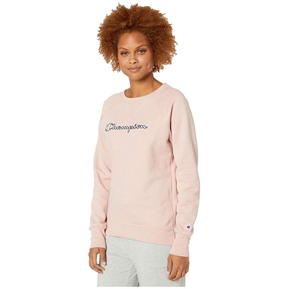 Champion Powerblend Applique Boyfriend Crew Solid Dream Pink