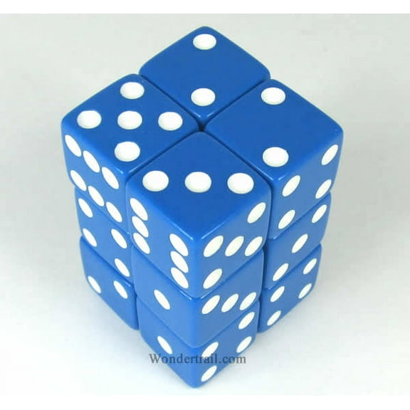 Blue Opaque Dice with White Pips D6 16mm (5/8in) Pack of 12 Koplow Games