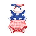 thumbnail image 1 of Jour de l'Indépendance Bébé Filles Garçons Rompers Sans Manches à Rayures Combinaisons Bandeau 2pcs 4ème de Tenues de Juillet, 1 of 5