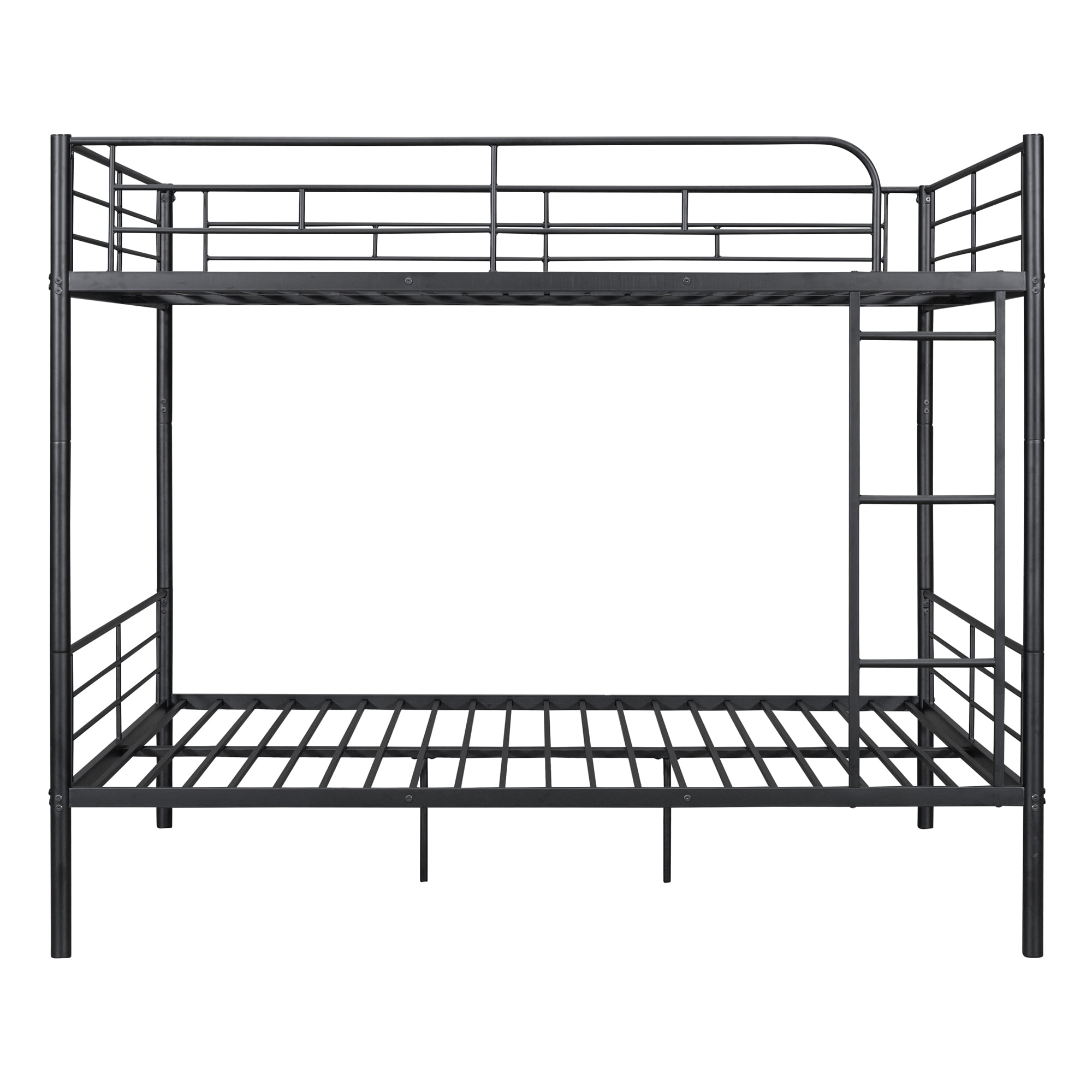 DEALTOPS Full Over Full Metal Bunk Bed, Metal Bedframe with Ladder and Guardrail, Black