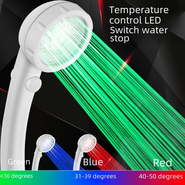 Ducha de fototerapia LED con iones negativos, ducha de hidromasaje, potenciador de ahorro de agua, control de temperatura, boquilla de mano colorida