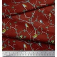 thumbnail image 3 of Soimoi Red Silk Fabric Leaves & Flycather Bird Print Sewing Fabric Yard 44 Inch Wide, 3 of 3