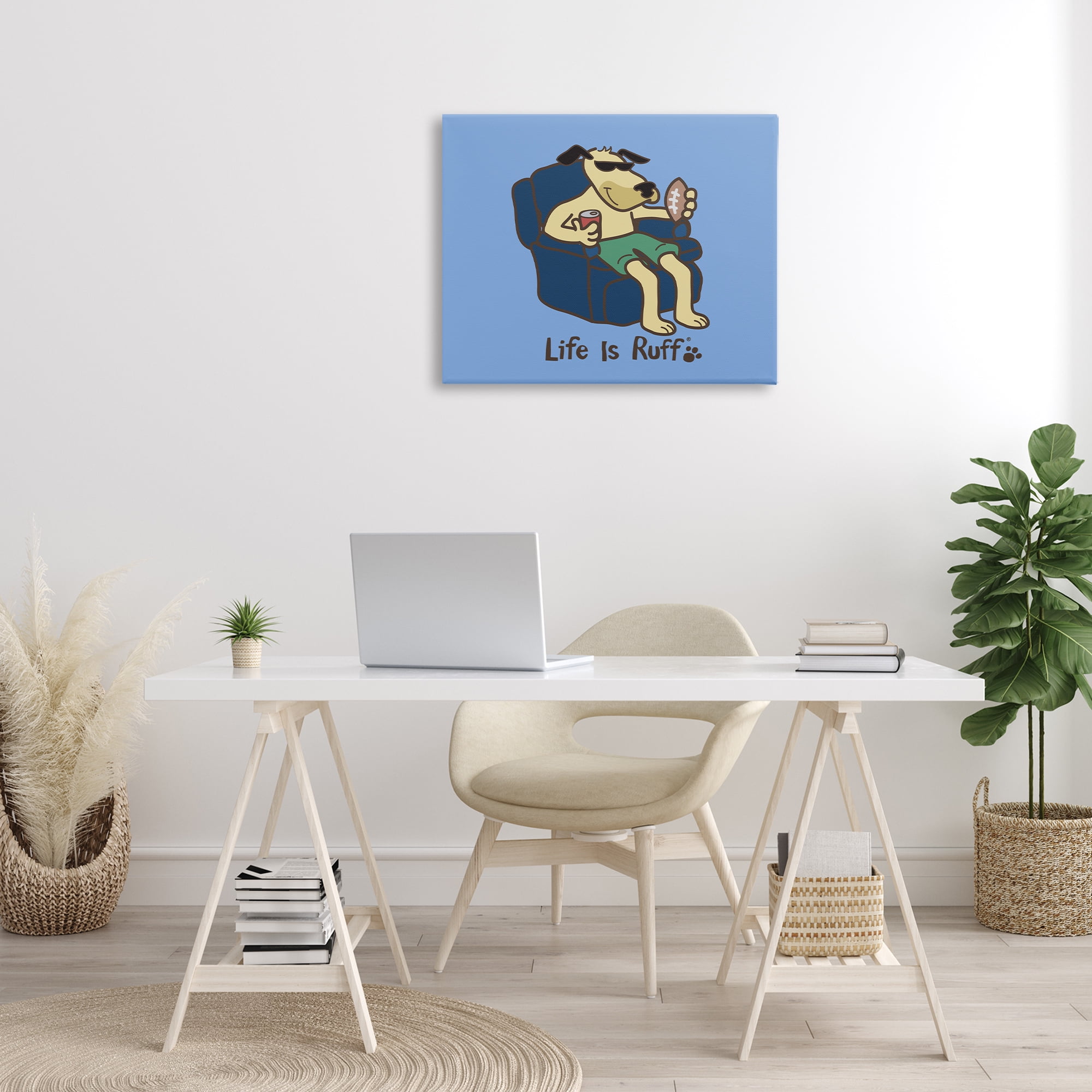 Stupell Industries Lounging Dog with Football Animals Painting Wrapped Canvas Art Print Wall Art, 30 x 24