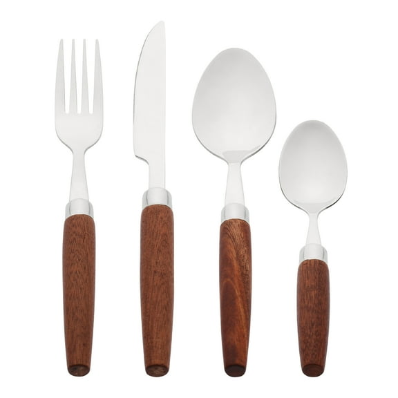 REGALWOVEN 4 Pcs Flatware Set, Stainless Steel Silverware with Knife, Mirror Polished Cutlery Serving Utensils Set for Kitchen Tableware Silver 4