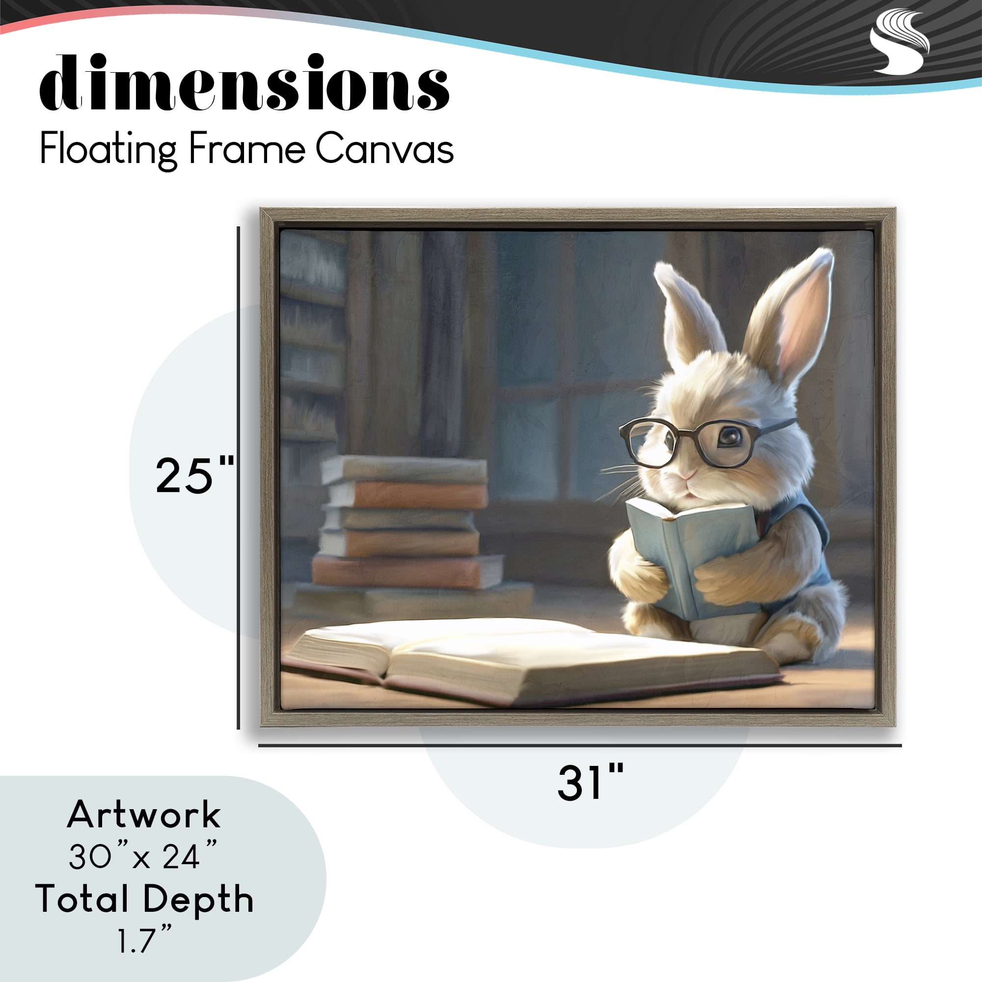 Stupell Industries Bookish Bunny at Desk Brown Framed Floater Canvas Wall Art, design by Kim Allen