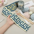 thumbnail image 3 of 3.3 Yards Embroidered Geometric Drapery Trim 3-1/2" Wide The Great Wall Blue Chenille Drapery Geometric Jacquard Ribbon for Drapes Curtain Banding Trim, 3 of 6