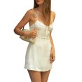 thumbnail image 6 of KelaJuan Women Sling Dress Solid Color Lace Trim V-Neck Spaghetti Strap Tie-Up Summer Party Dress, 6 of 7