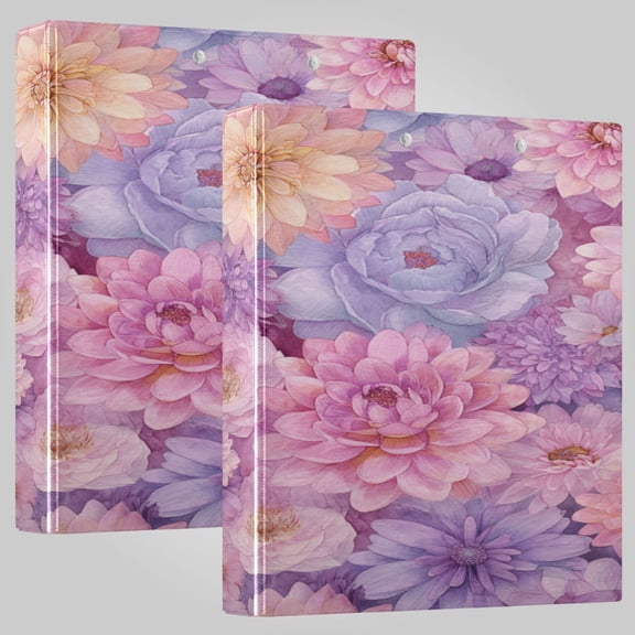 3 Ring Binder 1.5 inch Round Rings with Interior Pockets Binders Organizer Office School 2Pack Soft Hue Florals