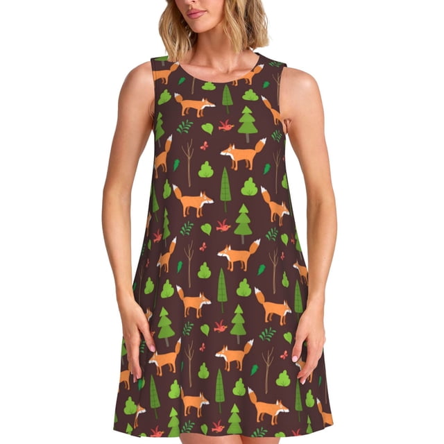 Disketp Fox In Forest para Vestido sin Mangas para Mujeres, Vestidos de Verano para Mujeres, Casual y Holgado para la Playa