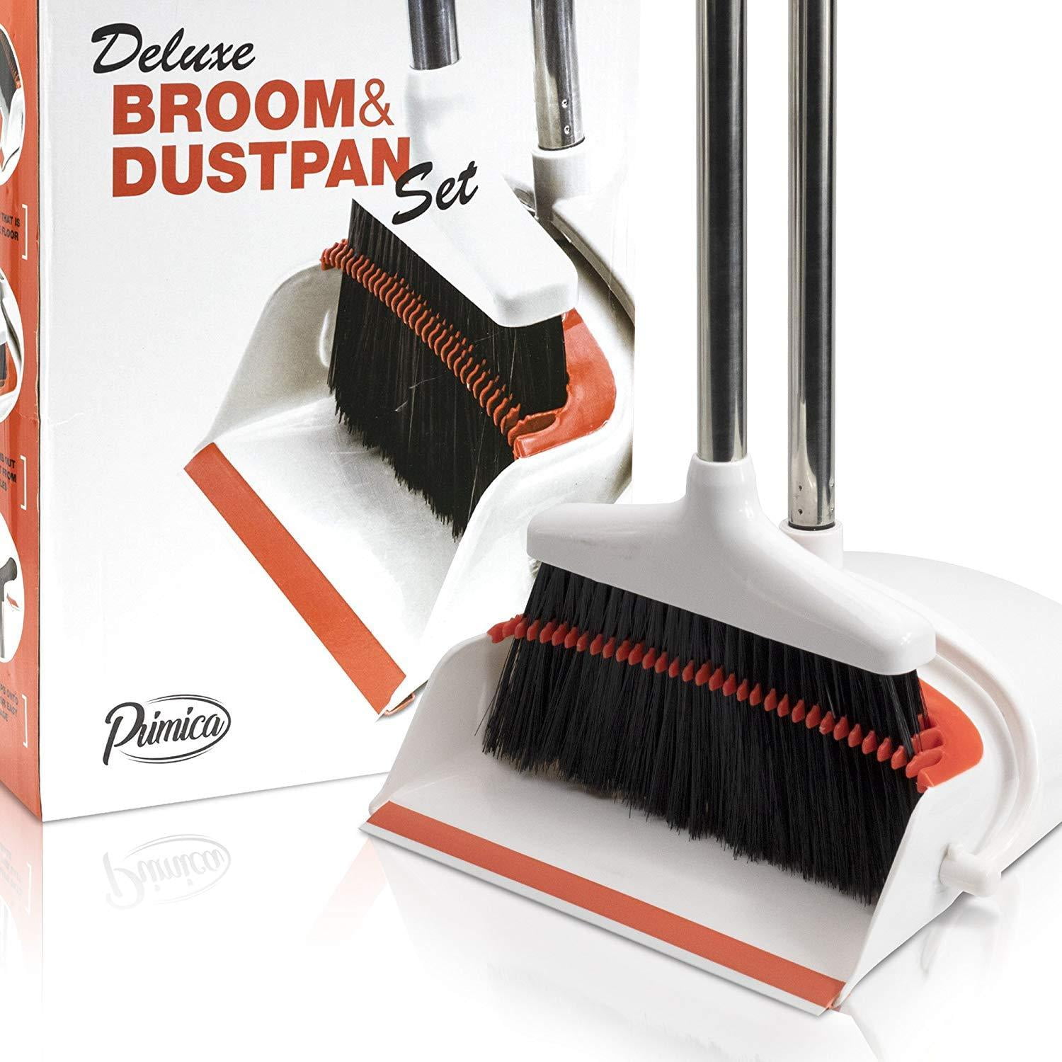 Primica Broom and Dustpan Set Stand Up Dustpan with Bristle Cleaning