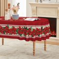 thumbnail image 1 of Christmas Tablecloth 60×84 Inch Oval, Poinsettia Red Washable Table Cover for Party Picnic Dinner Decor, 1 of 6